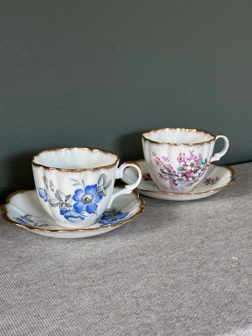 Vintage 1950's English Bone China Teacup & Saucer: Set of 2